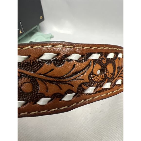 Silver Plated “END OF THE TRAIL” Indian Art Southwestern Belt Buckle Tooled Belt - Picture 8 of 11